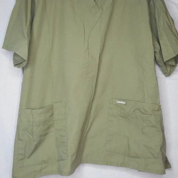 Solid Unisex Army Green Scrub Top Laudau M… - Picture 2 of 5